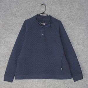 Eddie Bauer Quilted Pullover Mens XL Navy Blue Snap Neck Mock Neck EM32LK917